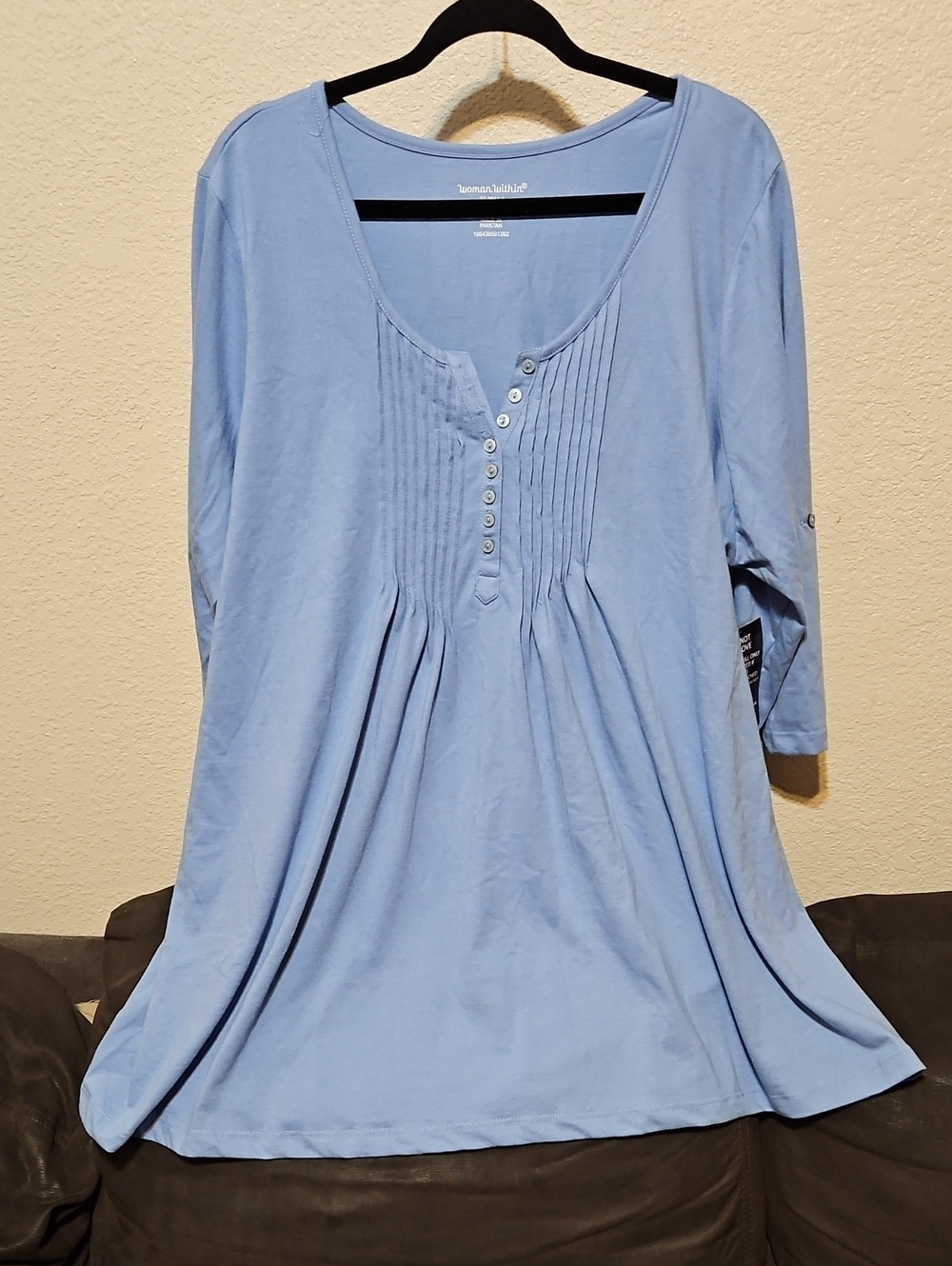 Woman Within Sky Blue Pintuck Henley Swing Tunic